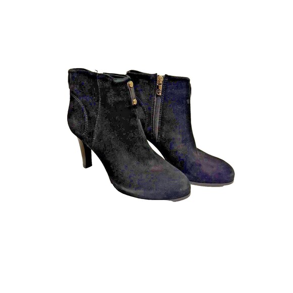 Tory Burch Size 7M Black Suede Leather Round Toe Hilled Zip Ankle Boots - Picture 1 of 15